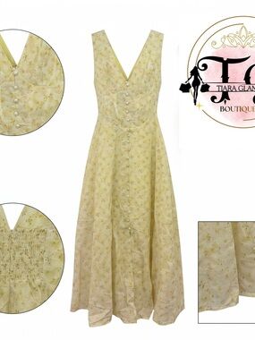 Yellow Floral V-Neck Midi Dress